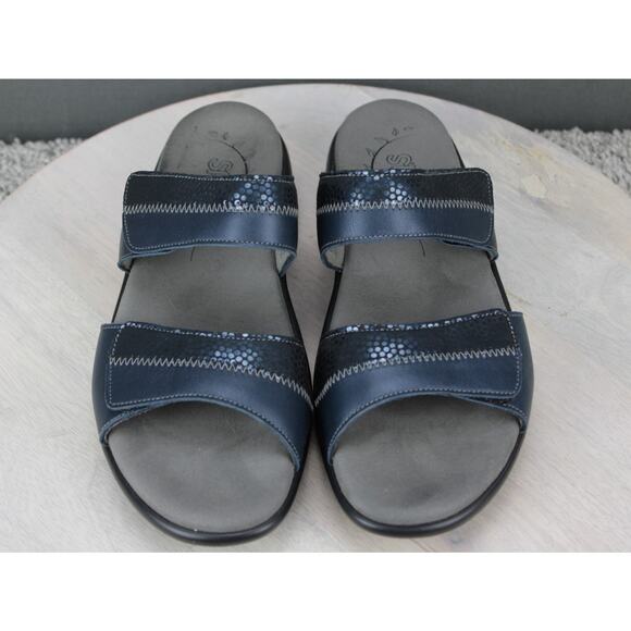SAS Navy Leather Comfort Sandals Womens 9.5 Adjustable Straps - Picture 3 of 8